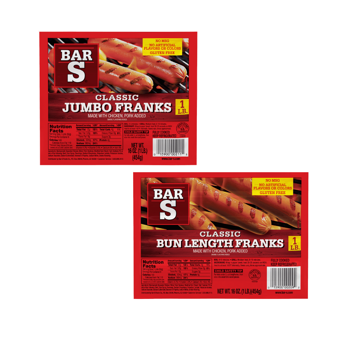 Salchichas Jumbo Bar-S de 16 oz $1.58 c/u