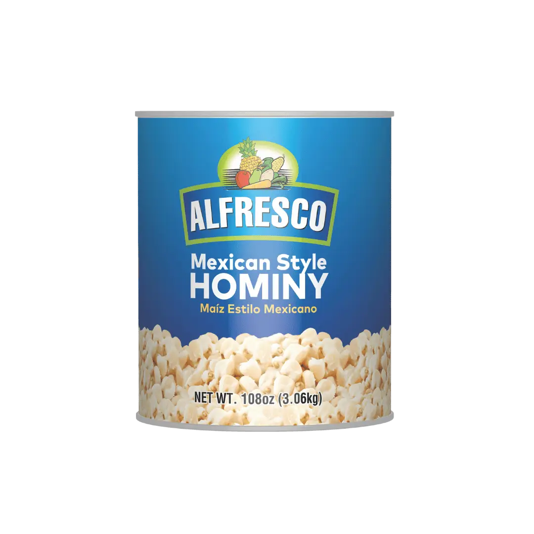 Alfresco Hominy Mexican Style, 108 oz $2.99 ea