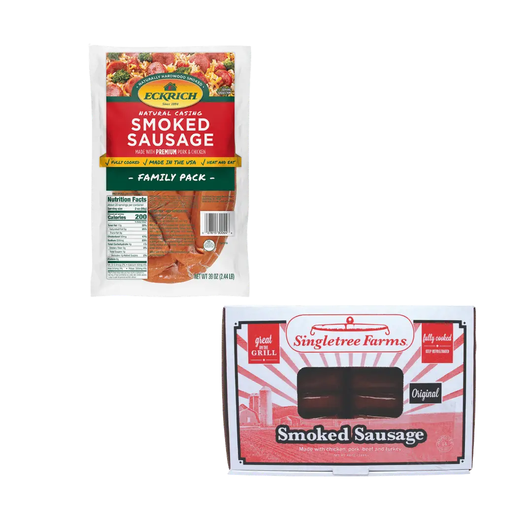 Eckrich Smoked Sausge, 39-42 oz o Singletree Farms, 48 oz. Selected Flavors $5.97 ea