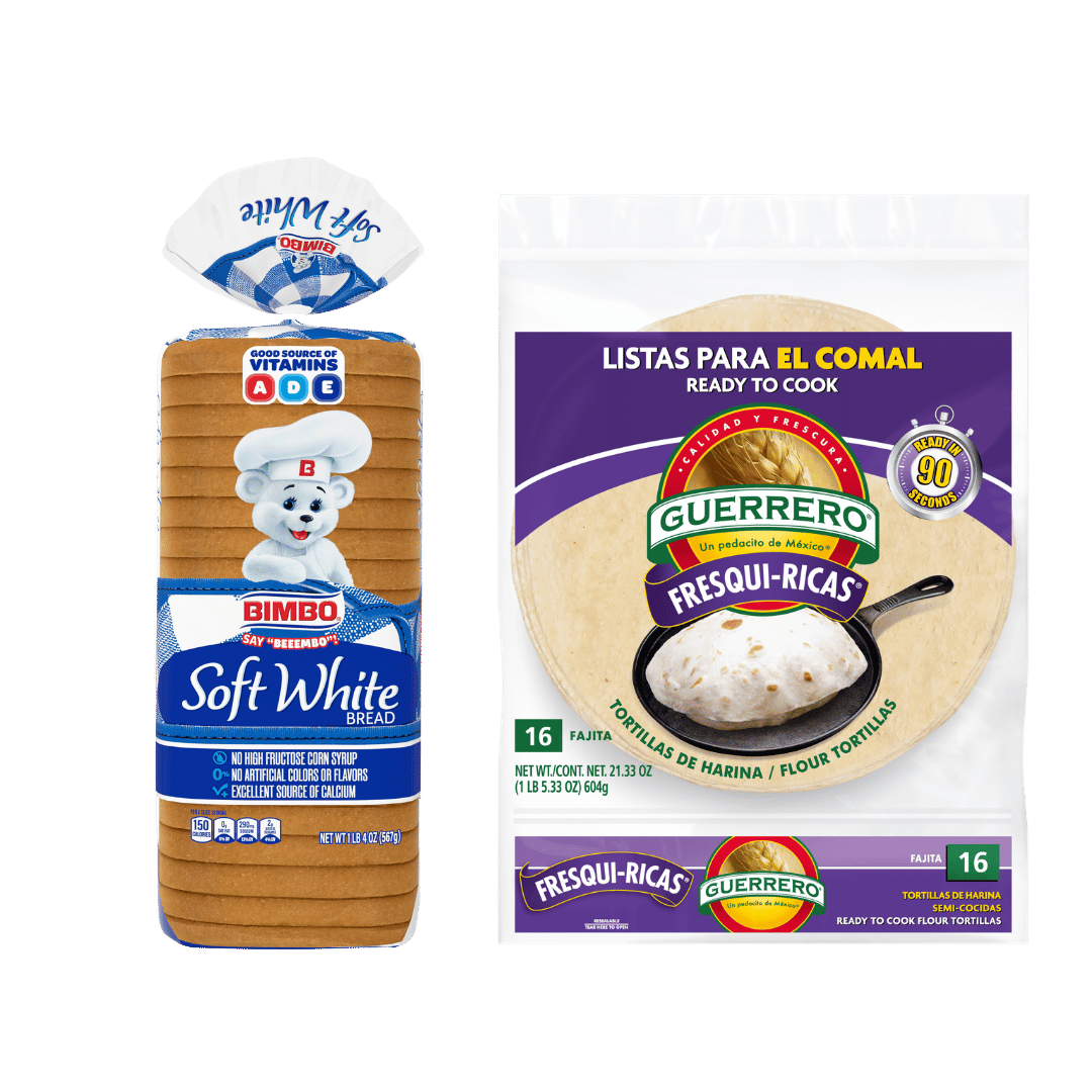 Bimbo Soft White Bread, 20 oz o Guerrero Fresquiricas Flour Tortilla, 16 ct $1.99 ea