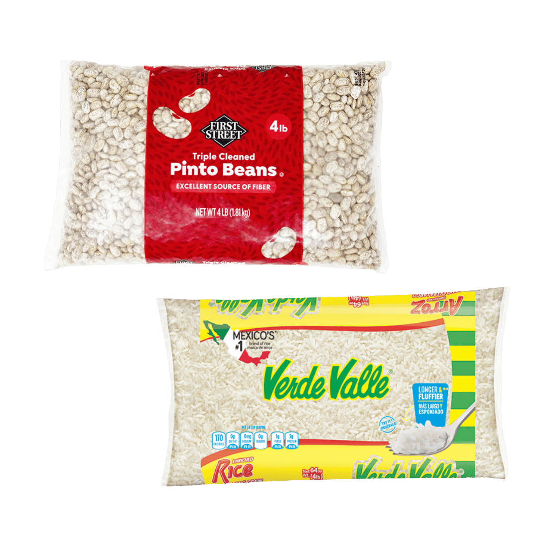 Verde Valle Long Grain Rice, 4 Lbs. or First Street Pinto Beans, 4 Lbs. $3.99 ea